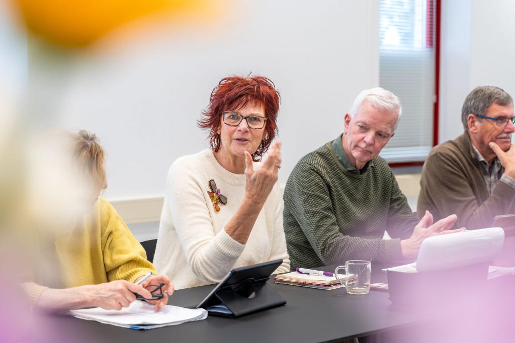 Tineke Sijp van de cliëntenraad thuiszorg is aan het woord tijdens één van de vergaderingen.